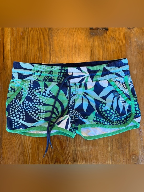 O'Neill Pants - Vintage Y2K O’Neill Tropical Print Low Rise Board Shorts, Blue & Green, Small